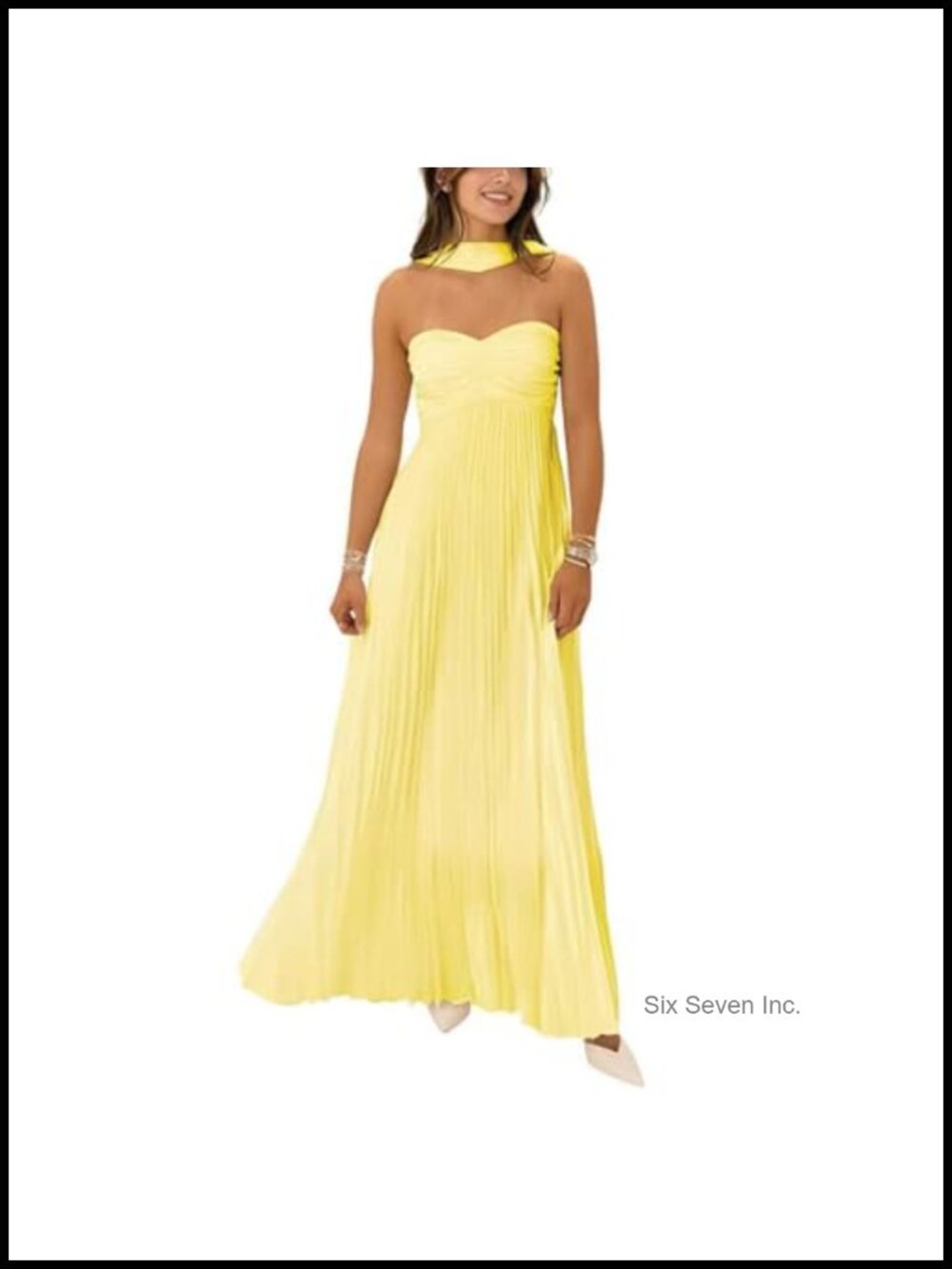 Strapless Pleated A-Line Flowy Long Formal Dress with Scarf